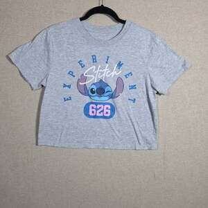 Disney Lilo & Stitch Crop Top Womans m Oversized Cropped Tee gray casual